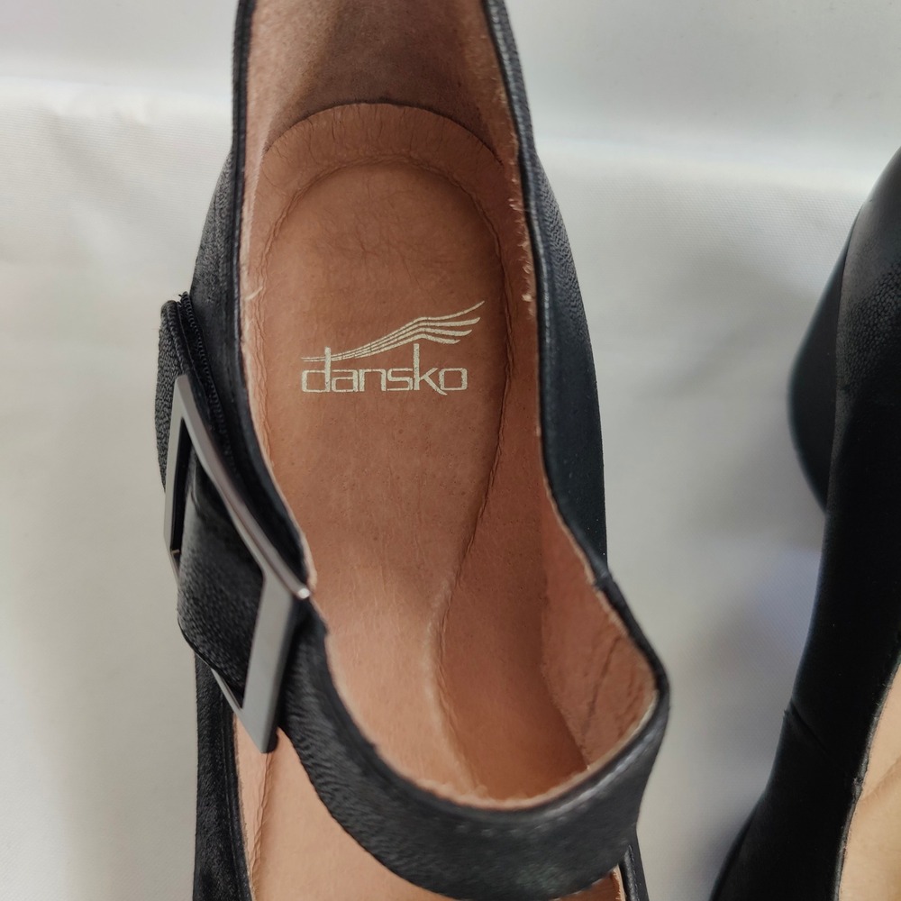 Dansko Roxanne Black Leather Mary Jane Block Heel Clogs Pumps Sz 6 Career Office - Picture 3 of 9